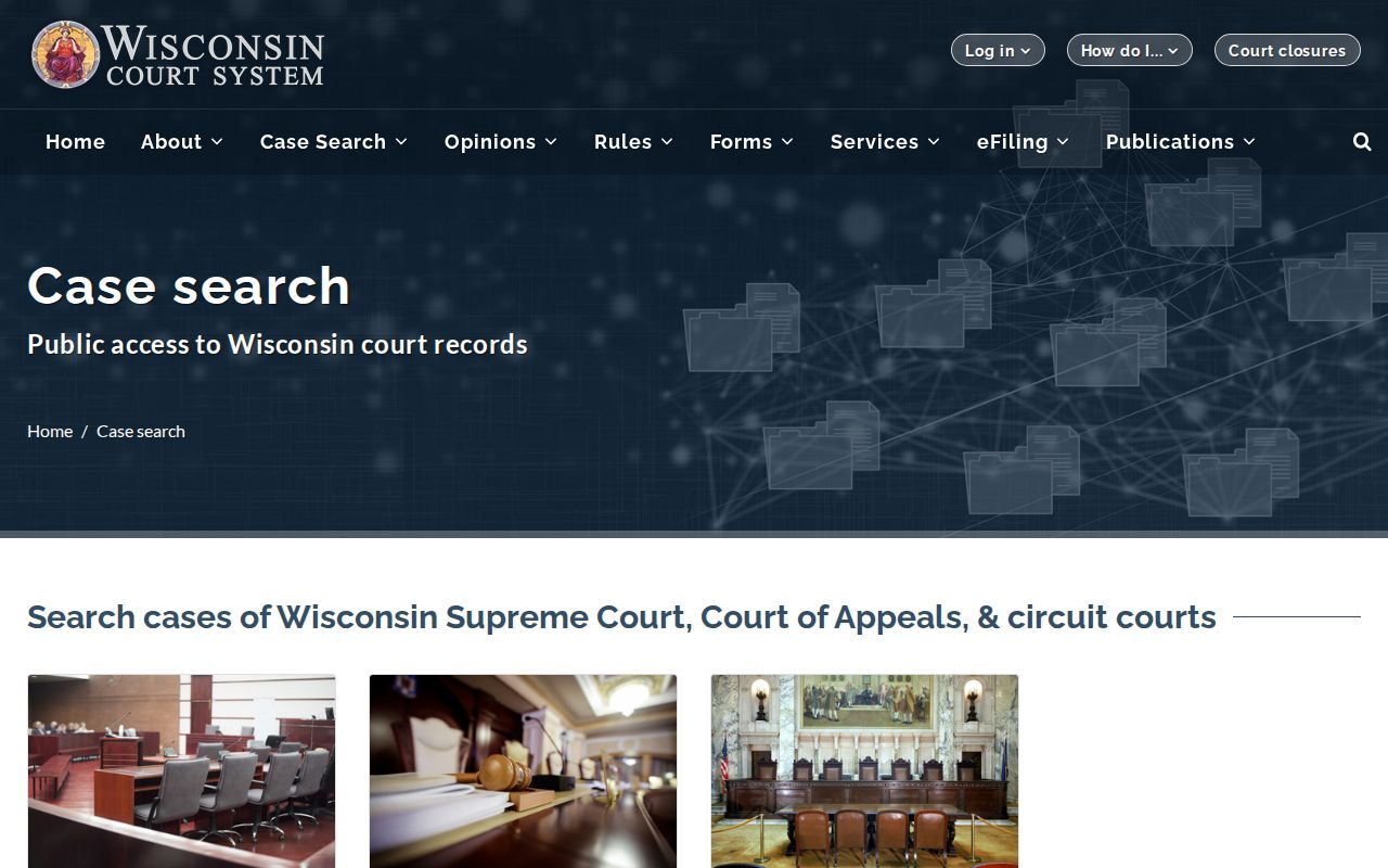 Wisconsin Court System case search page used to reach Florence County criminal case information